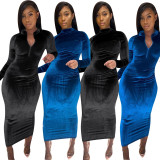 Slim fit glossy velvet solid color dress