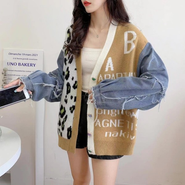 Contrast loose and lazy knitted cardigan jacket