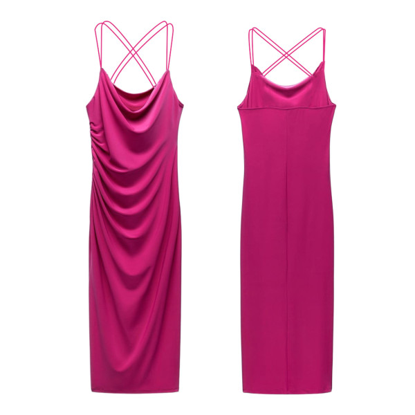Strap pleated temperament, beautiful back, cross sexy dress
