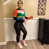 Colorful Colored Round Neck Flare Sleeves Flower Knitted Sweater