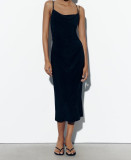 Strap pleated temperament, beautiful back, cross sexy dress