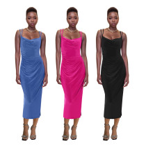 Strap pleated temperament, beautiful back, cross sexy dress Strap pleated temperament, beautiful back, cross sexy dress