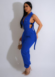 Solid color side button long zipper with 4 pockets jumpsuit