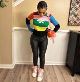 Colorful Colored Round Neck Flare Sleeves Flower Knitted Sweater