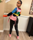 Colorful Colored Round Neck Flare Sleeves Flower Knitted Sweater