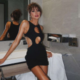 Women's sexy hollowed out fashionable rhinestone with exposed navel, slim fit, buttocks wrapped rhinestone dress