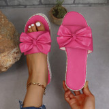 Hemp rope bottom, bow tie, thick sole, raised one foot, slippers