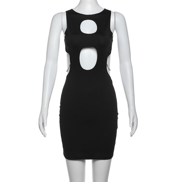 Women's sexy hollowed out fashionable rhinestone with exposed navel, slim fit, buttocks wrapped rhinestone dress