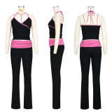 Slim fit strap pleated reverse waist low waist micro flared pants set