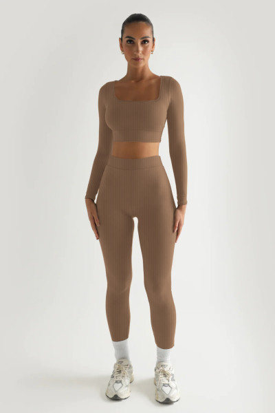 Solid color long sleeved square neck two-piece slim fit fashion set