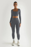 Solid color long sleeved square neck two-piece slim fit fashion set