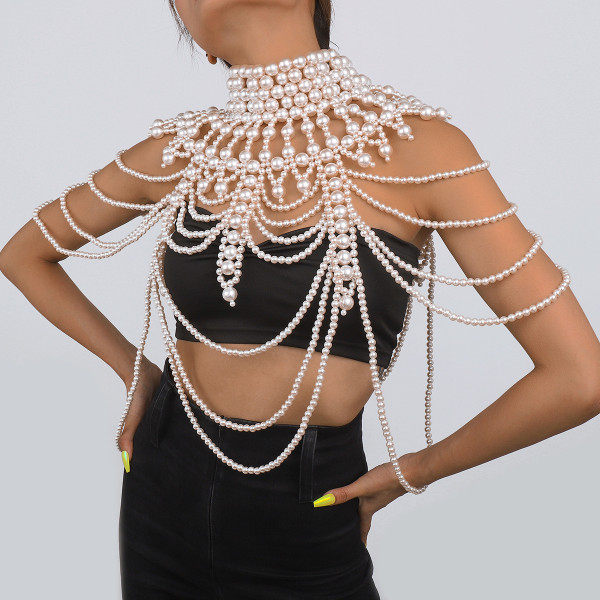Retro exaggerated heavy industry pearl shawl