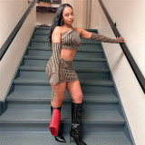 Sexy Knitted Top High Waist Wrapped Hip Short Skirt Set