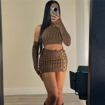 Sexy Knitted Top High Waist Wrapped Hip Short Skirt Set Sexy Knitted Top High Waist Wrapped Hip Short Skirt Set