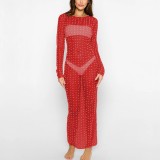 Sexy Dingzhu Hot Diamond Cover Up Mesh Long sleeved Dress
