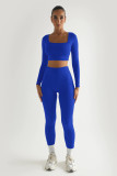 Solid color long sleeved square neck two-piece slim fit fashion set