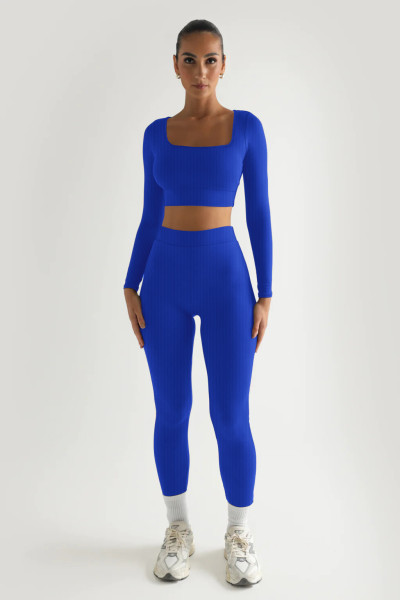 Solid color long sleeved square neck two-piece slim fit fashion set