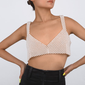 Beaded woven sexy V-neck short strap chest accessory