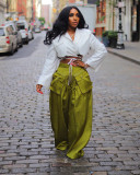 Leisure pants with detachable three-dimensional pockets and wide leg pants