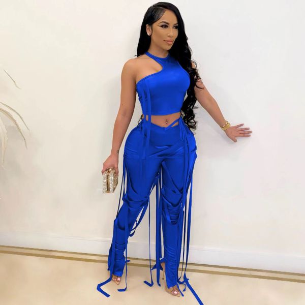 Women's sexy two-piece vest strap set faux leather pants