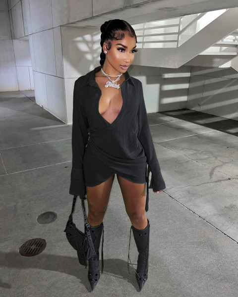 Sexy pleated cross over shirt skirt