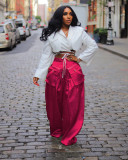 Leisure pants with detachable three-dimensional pockets and wide leg pants