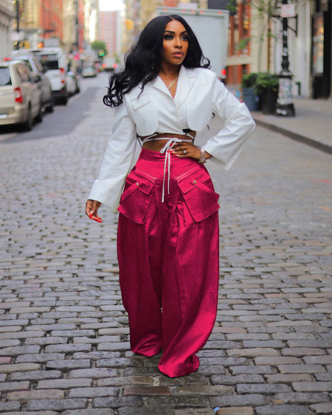 Leisure pants with detachable three-dimensional pockets and wide leg pants