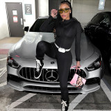 Tight solid color long sleeved hooded jumpsuit