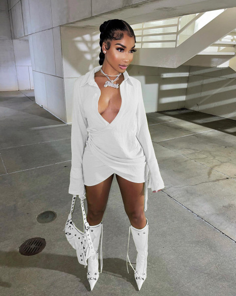 Sexy pleated cross over shirt skirt