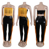 Sexy Chest Wrapped Tassel Slim Fit Pants Set of Two