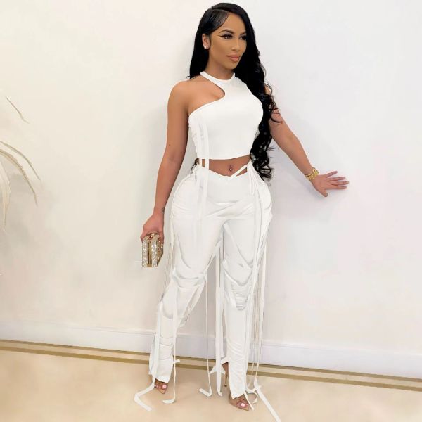 Women's sexy two-piece vest strap set faux leather pants