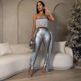 Sexy Chest Wrapped Tassel Slim Fit Pants Set of Two