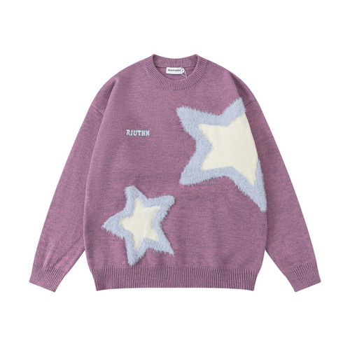 Loose and versatile couple round neck long sleeved knitted sweater
