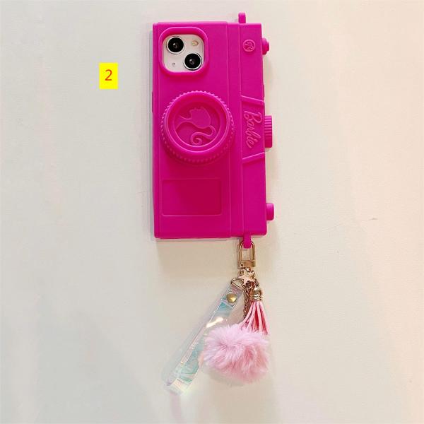 Barbie camera holder silicone phone case for iPhone 15, suitable for Apple 13 ProMax/14 Pro anti drop case 12