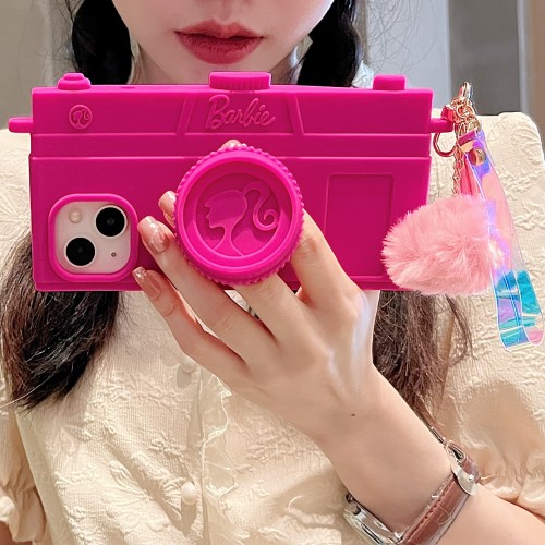 Barbie camera holder silicone phone case for iPhone 15, suitable for Apple 13 ProMax/14 Pro anti drop case 12