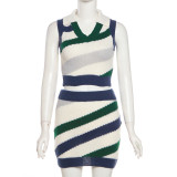 Knitted high waisted contrasting top slim fit and hip wrap set