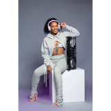 Split strap pleated pants hoodie two-piece pants set