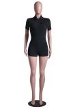 Leisure and fashionable zippered short sleeved solid color jumpsuit