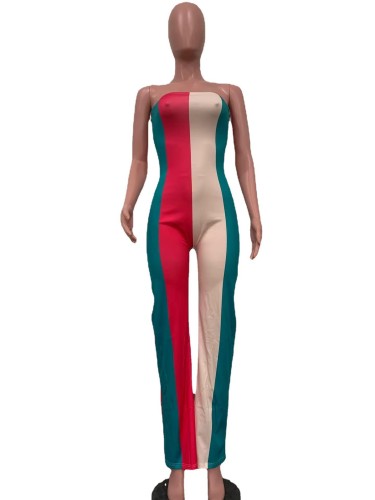 Digital positioning printed sexy strapless wide leg jumpsuit