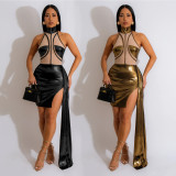 Women's solid color side cape sleeveless short skirt dress