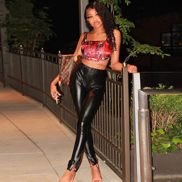 PU leather pants, sexy slim fit, slightly flared casual pants, long pants