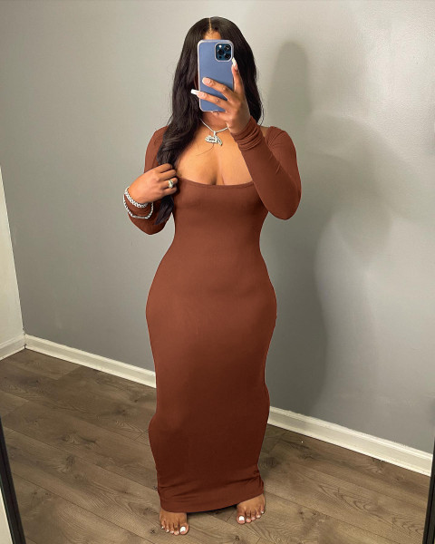 Striped high elastic long low cut dress