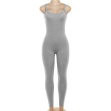 Leisure yoga suspender with solid color high waisted long pants and tight fitting jumpsuit