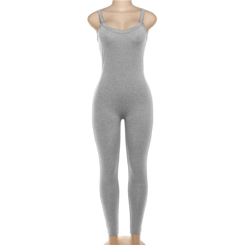 Leisure yoga suspender with solid color high waisted long pants and tight fitting jumpsuit