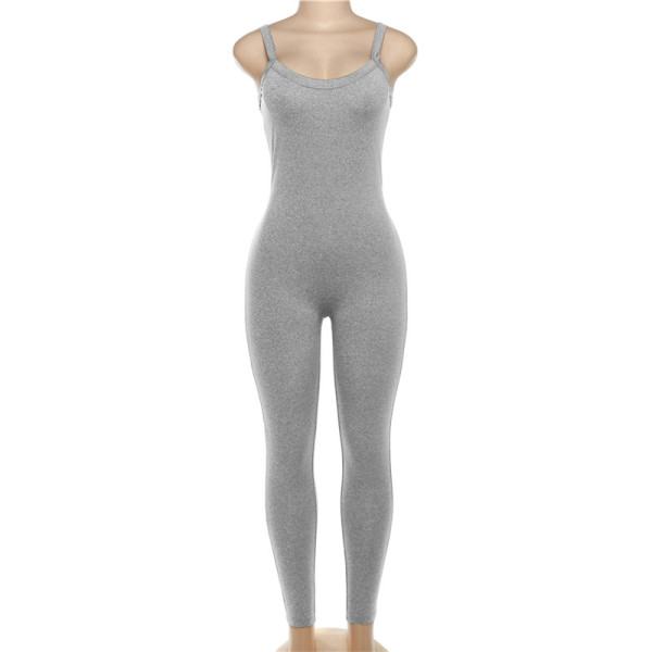 Leisure yoga suspender with solid color high waisted long pants and tight fitting jumpsuit
