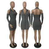 Fashionable Thread Deep V Wrap Hip Short Dress Dress