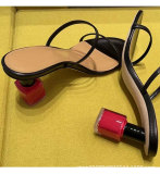 Rose nail polish high heel leather sandals