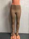 PU leather pants, sexy slim fit, slightly flared casual pants, long pants