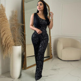 Women's solid color sleeveless single shoulder glitter jumpsuit