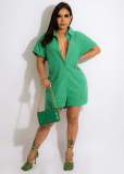 Sexy and fashionable solid color button up round neck women's jumpsuit